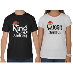 Koszulki dla par zakochanych świąteczne na święta komplet 2 szt King Queen + imiona